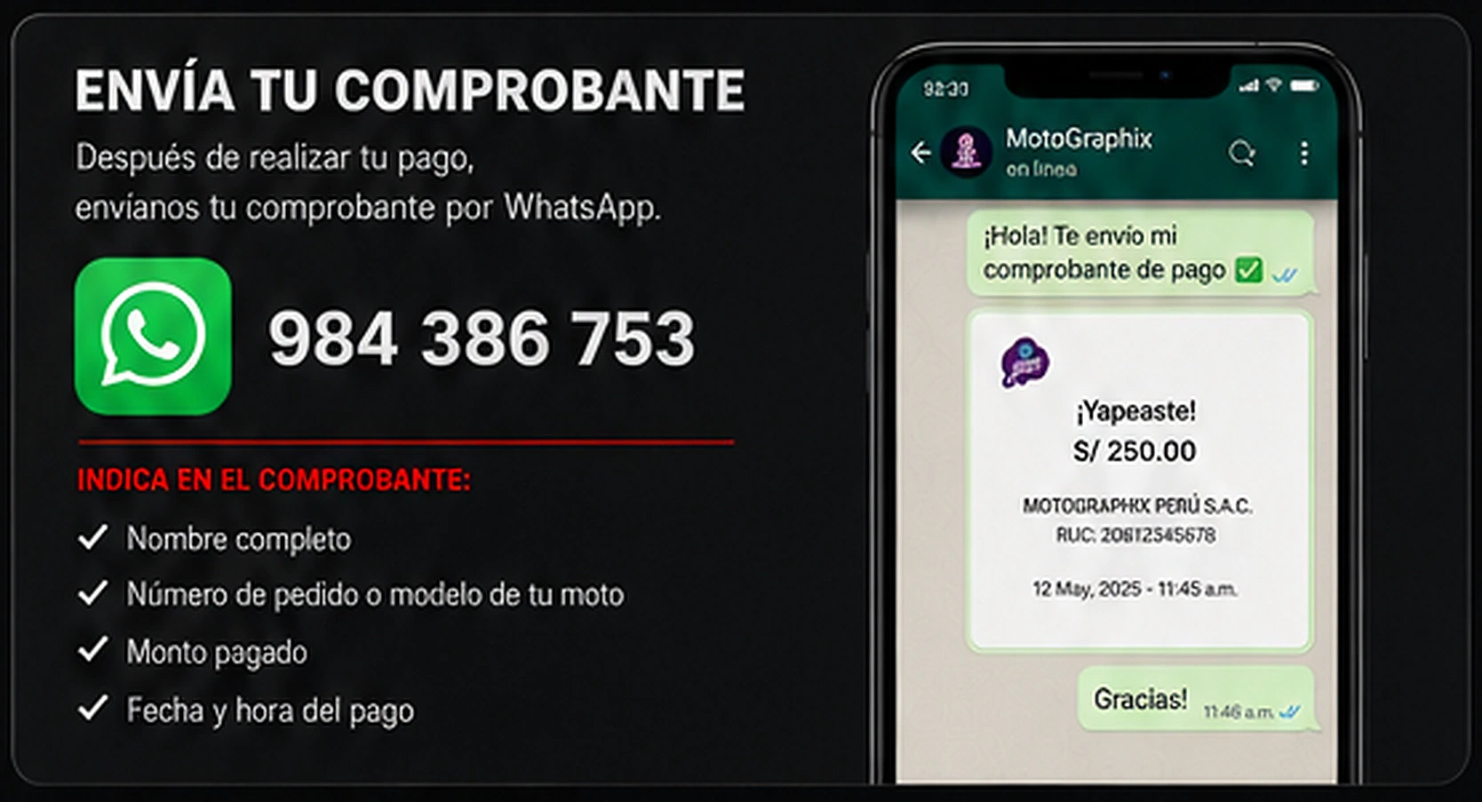 Ejemplo de envío de comprobante por WhatsApp